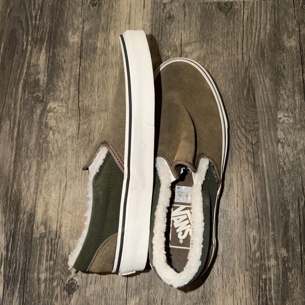 Vans Classic Slip-On Brown Suede Faux Fur Skate Shoes Women’s 8 Mens 6.5 - Picture 2 of 6
